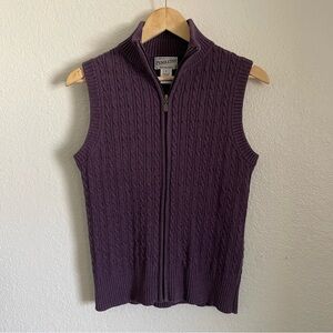Pendleton Vintage Zip Up Knit Vest Purple Cotton Blend Cable Knit Small